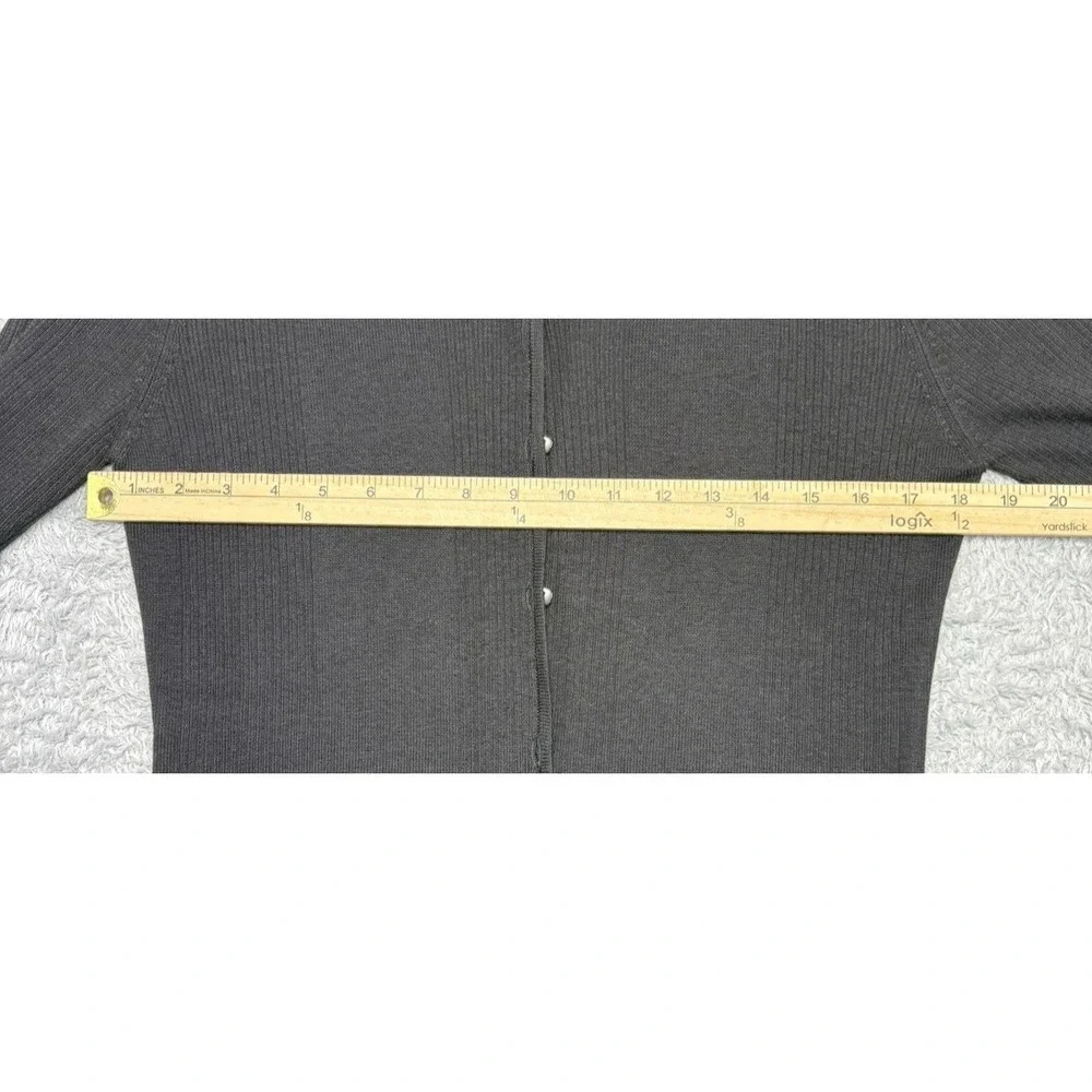 LOULOU Womens M Black Cardigan Sweater V Neck Ribbed Button Front Cotton Rayon